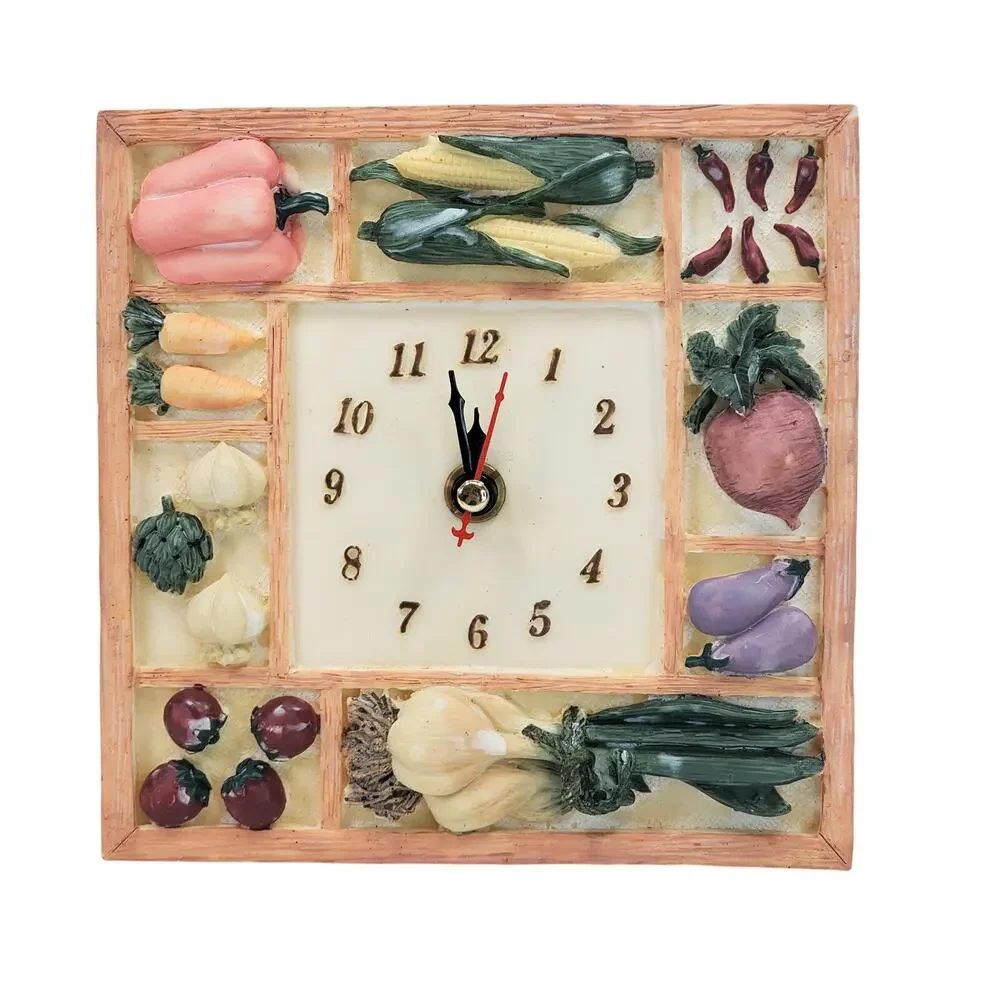 New Wall Clock Kitchen School Office Home Vegetables Shabby Chic Decor Square